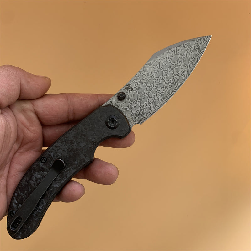 KANSEPT Nesstreet Damascus Blade Shred Carbon Fiber Handle with Karambit Maker design-K1039D1