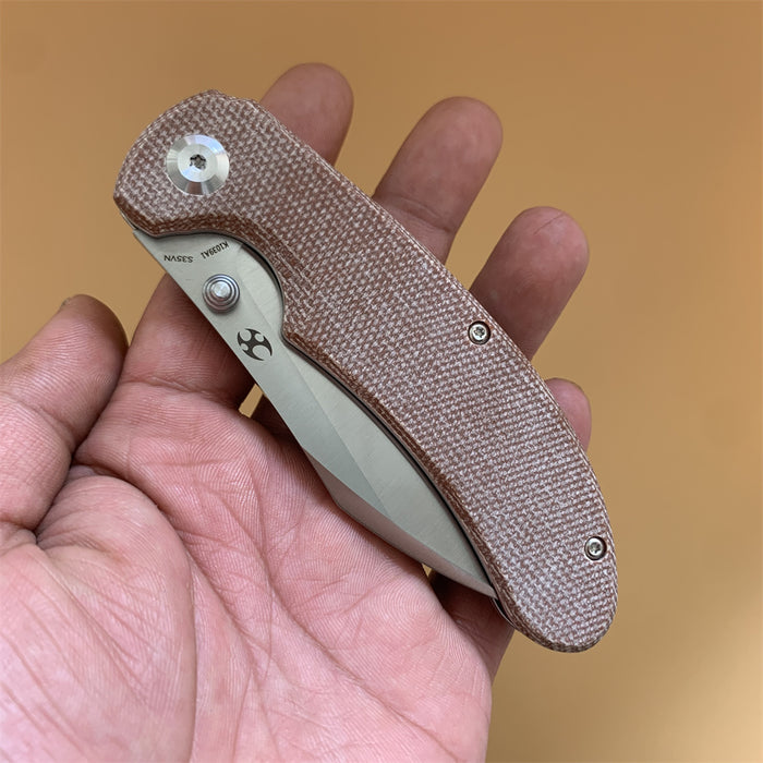 KANSEPT Nesstreet  Thumb Hole Knife Brown Micarta Handle (3.58'' CPM-S35VN Blade) Karambit Maker Design-K1039A1