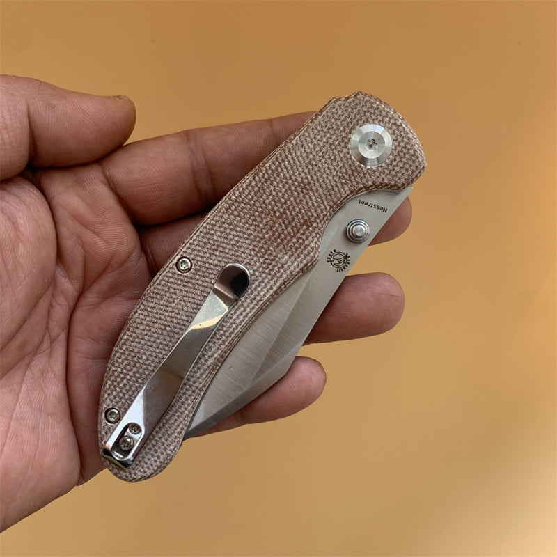 KANSEPT Nesstreet  Thumb Hole Knife Brown Micarta Handle (3.58'' CPM-S35VN Blade) Karambit Maker Design-K1039A1