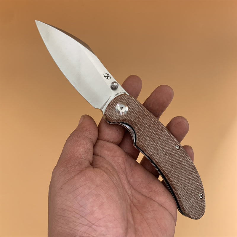 KANSEPT Nesstreet  Thumb Hole Knife Brown Micarta Handle (3.58'' CPM-S35VN Blade) Karambit Maker Design-K1039A1