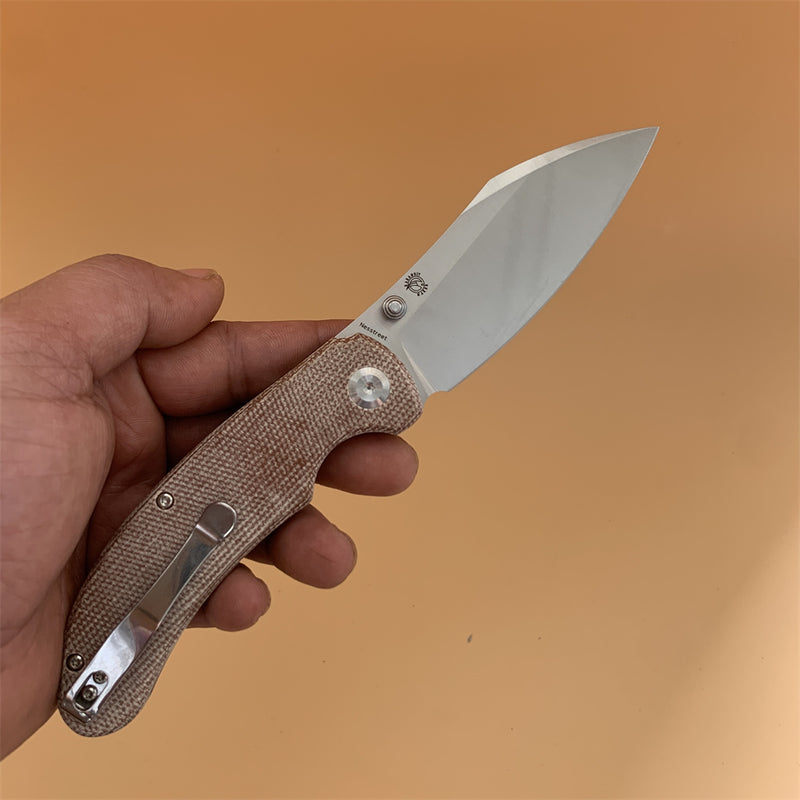 KANSEPT Nesstreet  Thumb Hole Knife Brown Micarta Handle (3.58'' CPM-S35VN Blade) Karambit Maker Design-K1039A1