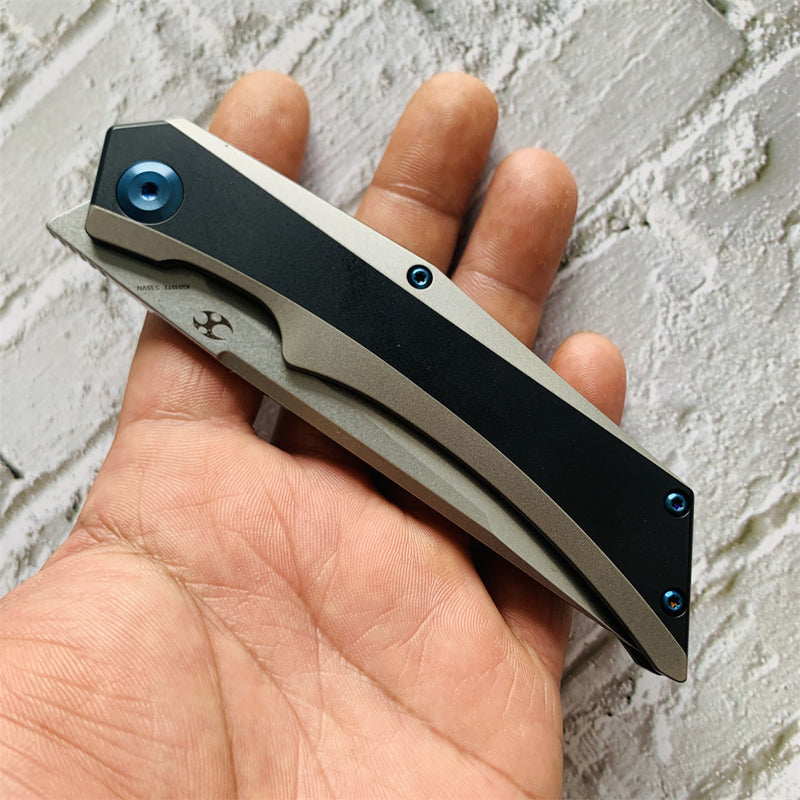 Kansept Knife Naska K1035T1 Stonewashed CPM-S35VN Tanto Blade Black Anodized and Plain Titanium Handle with APK Designs