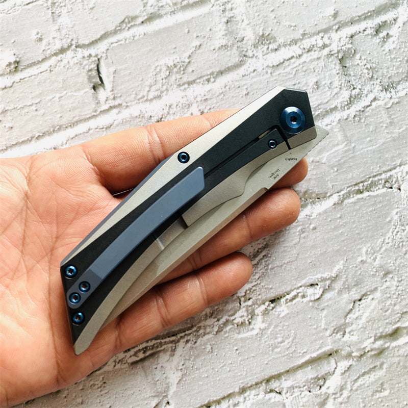 Kansept Knife Naska K1035T1 Stonewashed CPM-S35VN Tanto Blade Black Anodized and Plain Titanium Handle with APK Designs