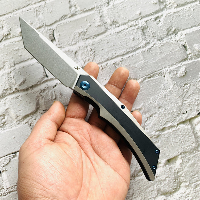 Kansept Knife Naska K1035T1 Stonewashed CPM-S35VN Tanto Blade Black Anodized and Plain Titanium Handle with APK Designs