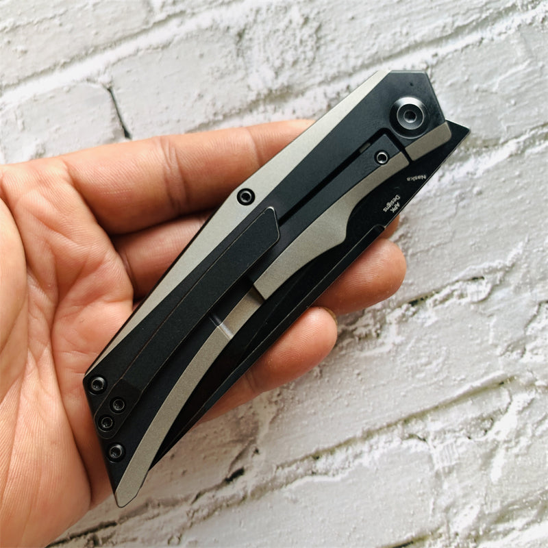 Kansept Knife Naska K1035A1 Black Stonewashed CPM-S35VN Blade Black Anodized and Plain Titanium Handle with APK Designs
