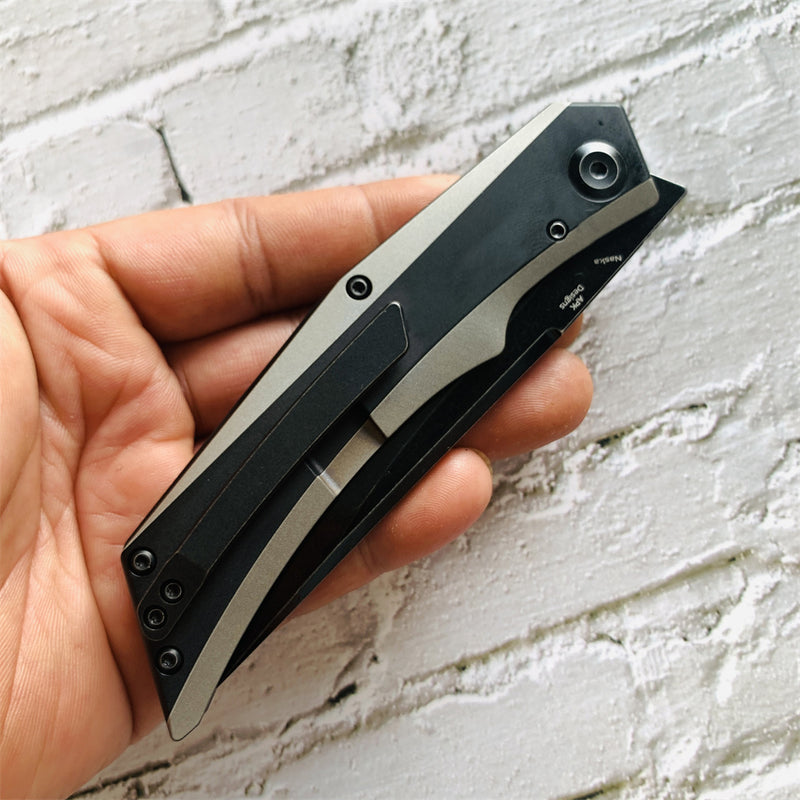 Kansept Knife Naska K1035A2 Stonewashed CPM-S35VN Blade Black Anodized and Plain Titanium Handle with APK Designs