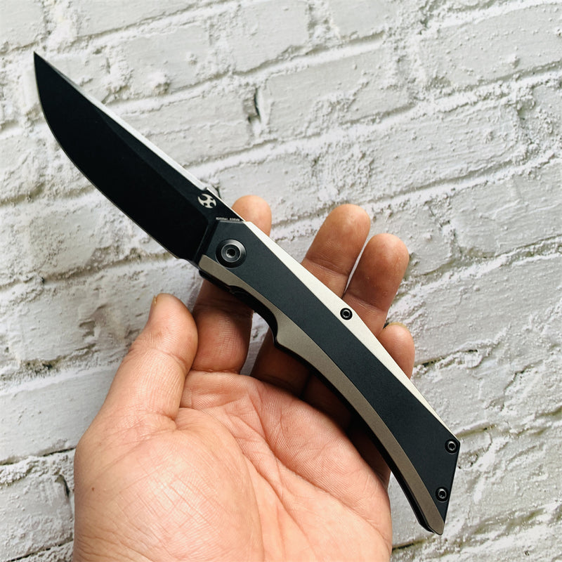 Kansept Knife Naska K1035A1 Black Stonewashed CPM-S35VN Blade Black Anodized and Plain Titanium Handle with APK Designs