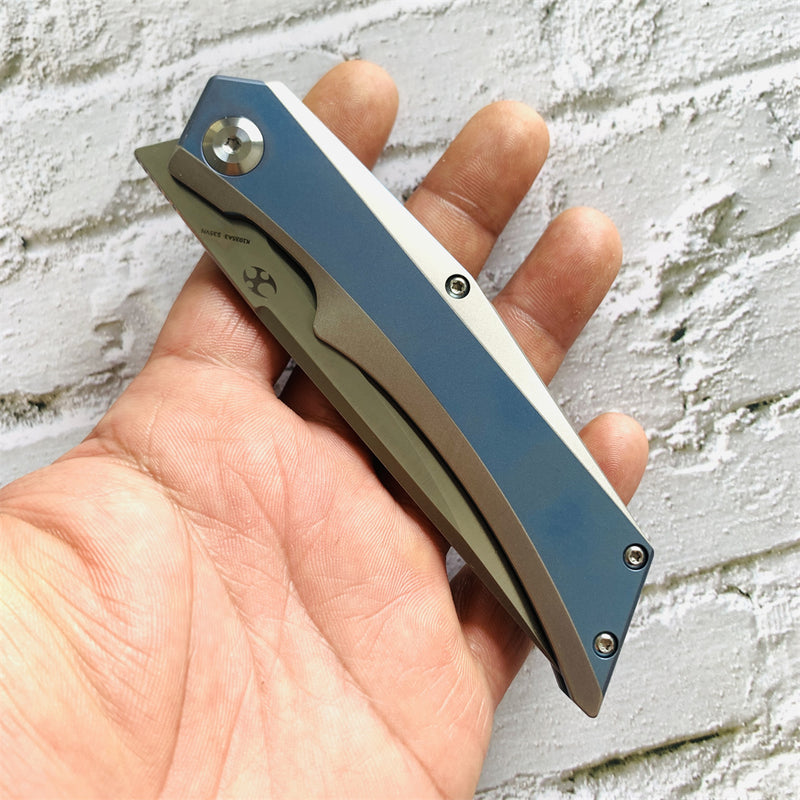 Kansept Knife Naska K1035A3 Satin CPM-S35VN Blade Blue Anodized and Plain Titanium Handle with APK Designs