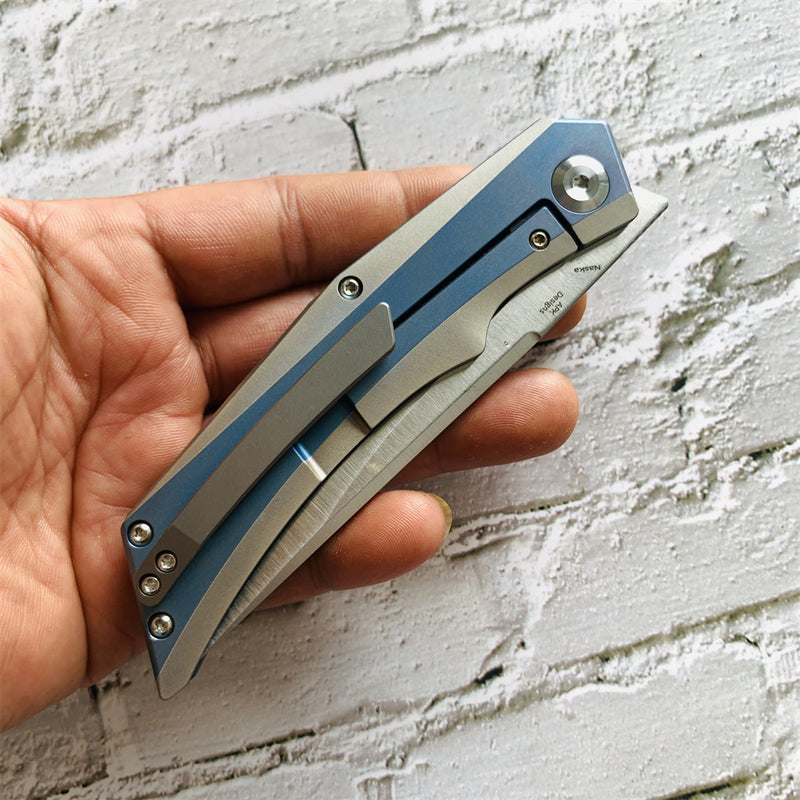 Kansept Knife Naska K1035A3 Satin CPM-S35VN Blade Blue Anodized and Plain Titanium Handle with APK Designs