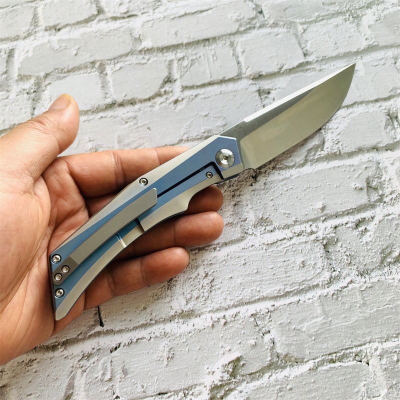 Kansept Knife Naska K1035A3 Satin CPM-S35VN Blade Blue Anodized and Plain Titanium Handle with APK Designs