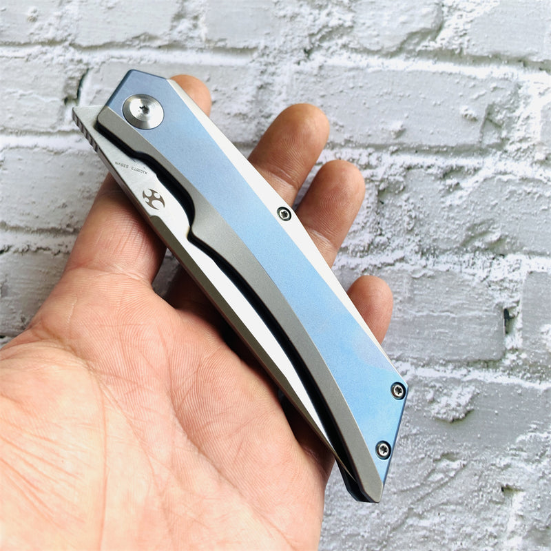 Kansept Knife Naska Satin CPM-S35VN Tanto Blade Blue Anodized and Plain Titanium Handle with APK Designs- K1035T3