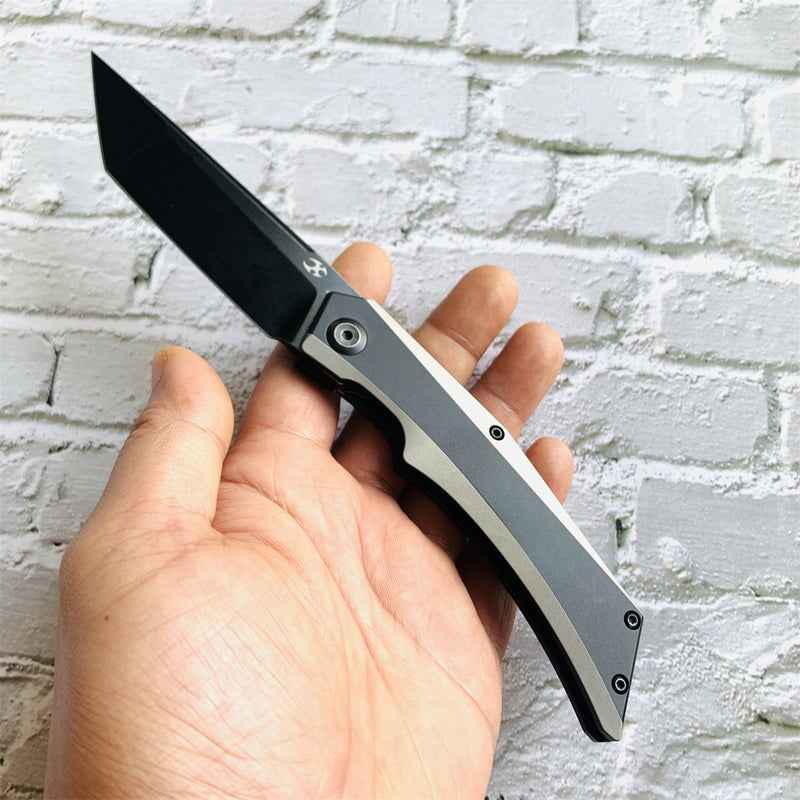 Kansept Knife Naska K1035T2 Black Stonewashed CPM-S35VN Tanto Blade Black Anodized and Plain Titanium Handle with APK Designs
