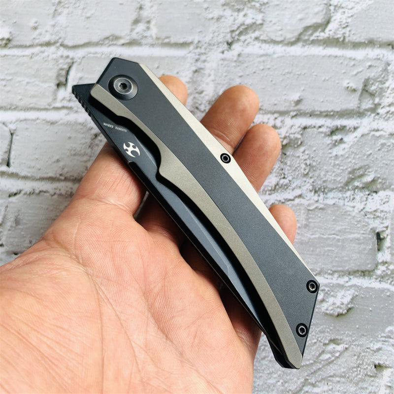 Kansept Knife Naska K1035T2 Black Stonewashed CPM-S35VN Tanto Blade Black Anodized and Plain Titanium Handle with APK Designs