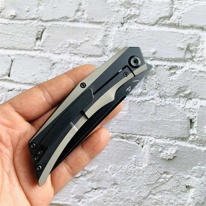 Kansept Knife Naska K1035T2 Black Stonewashed CPM-S35VN Tanto Blade Black Anodized and Plain Titanium Handle with APK Designs