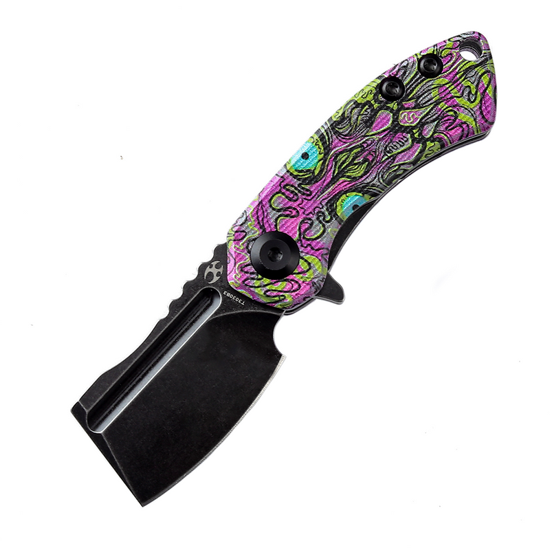 KANSEPT Mini Korvid Flipper Knife G10 with Undead Print-Purple Handle (1.45'' 154CM Blade) Koch Tools Design -T3030B3