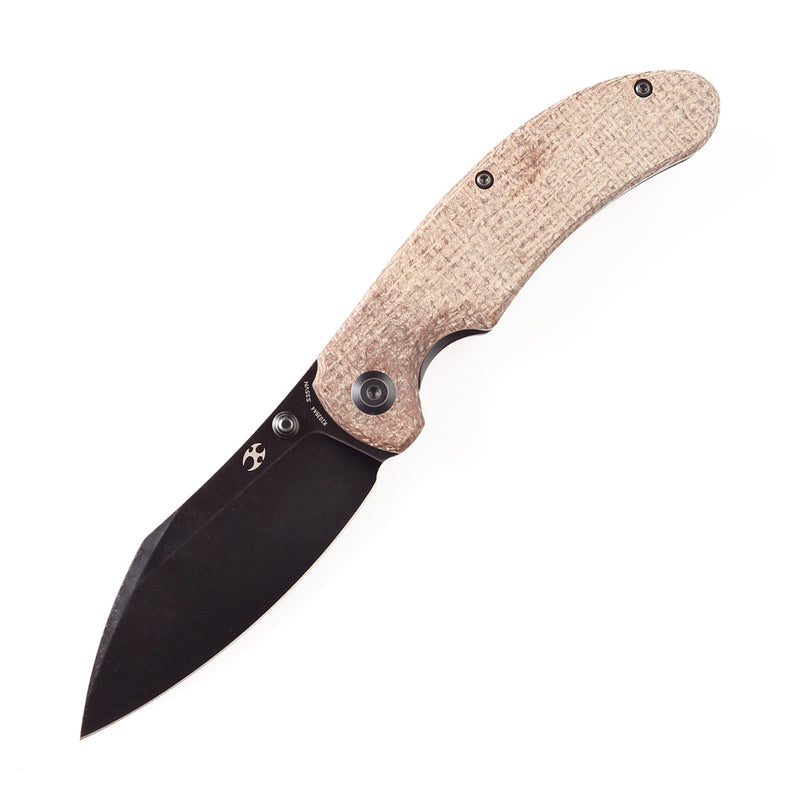 Nesstreet K1039A4 Black Stonewashed CPM-S35VN Blade Brown Canvas Micarta Handle with Karambit Maker design
