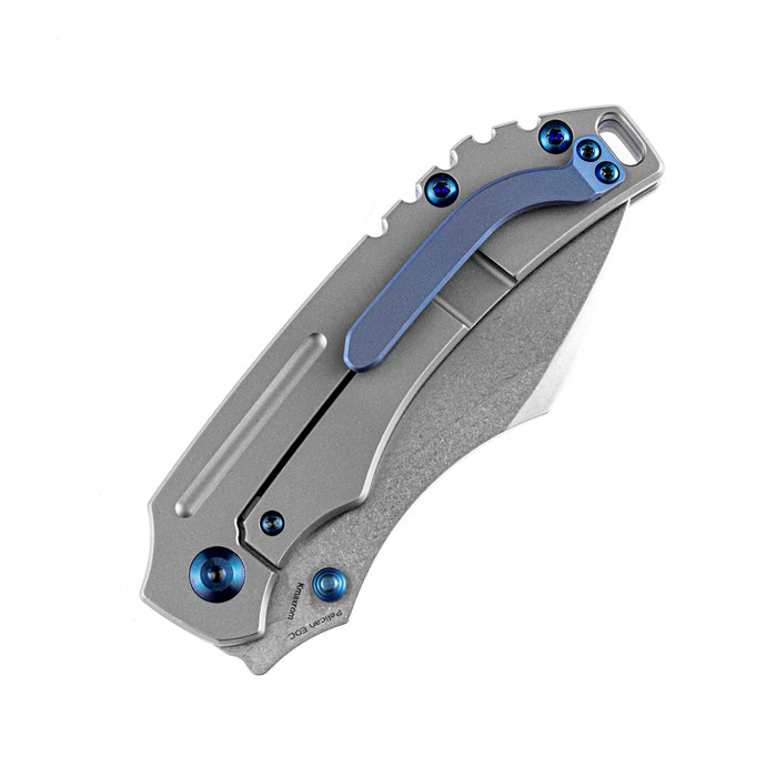 KANSEPT Peican Edc --Left Handed Thumb Knife Stonewashed Titanium Handle (3.0" CPM-S35VN Blade) Kmaxrom Design -K1018L3