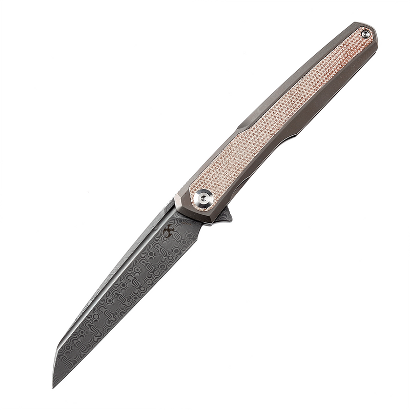 KANSEPT Arcus K1046D1 Ostap Hel  Damascus Bronze Anodized Titanium + Brown Micarta