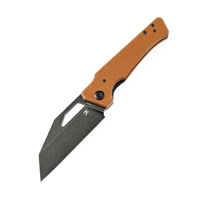 Egress K1033A2 SatinBlack Stonewashed CPM-S35VN Brown Micarta Handle with Nitch Designs Design