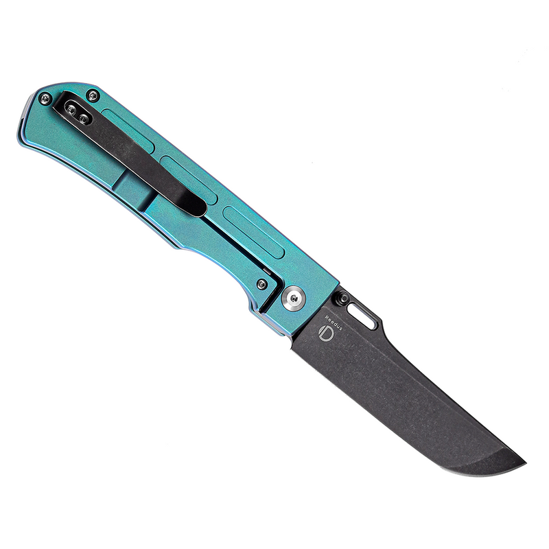 Reedus K1041A4 Black TiCn Coated and Stonewashed CPM-S35VN Green Anodized Titanium Handle with D.O.C.K. Design