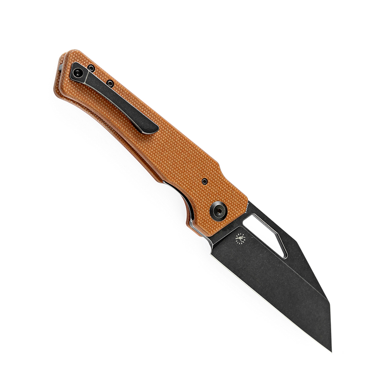 Egress K1033A2 SatinBlack Stonewashed CPM-S35VN Brown Micarta Handle with Nitch Designs Design