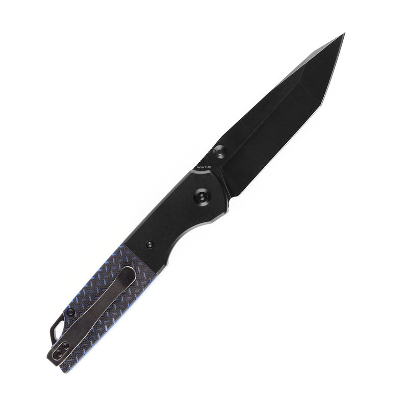 KANSEPT Warrior T1005T1 Black TiCn Coated and Stonewashed Tanto D2 Blade Black Anodized Aluminum Bolster + Black and Blue G10 Handle with Kim Ning Design