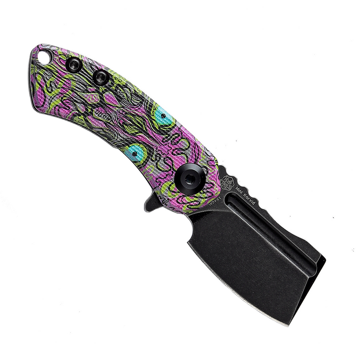 KANSEPT Mini Korvid Flipper Knife G10 with Undead Print-Purple Handle (1.45'' 154CM Blade) Koch Tools Design -T3030B3