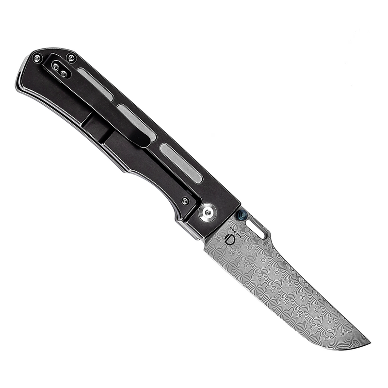 Reedus K1041A6 Damascus Blue Anodized  + Bead Blasted Titanium Handle with D.O.C.K. Design