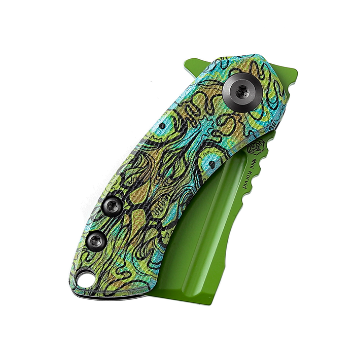 KANSEPT Mini Korvid Flipper Knife G10 with Undead Print-Green Handle (1.45'' 154CM Blade) Koch Tools Design -T3030B2