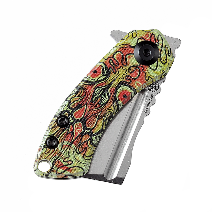 KANSEPT Mini Korvid Flipper Knife G10 with Undead Print-Yellow Handle (1.45'' 154CM Blade) Koch Tools Design -T3030B4