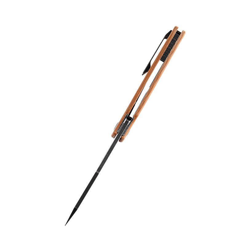 Egress K1033A2 SatinBlack Stonewashed CPM-S35VN Brown Micarta Handle with Nitch Designs Design