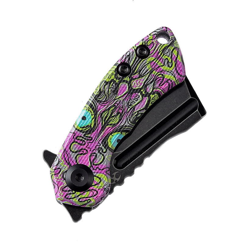 KANSEPT Mini Korvid Flipper Knife G10 with Undead Print-Purple Handle (1.45'' 154CM Blade) Koch Tools Design -T3030B3