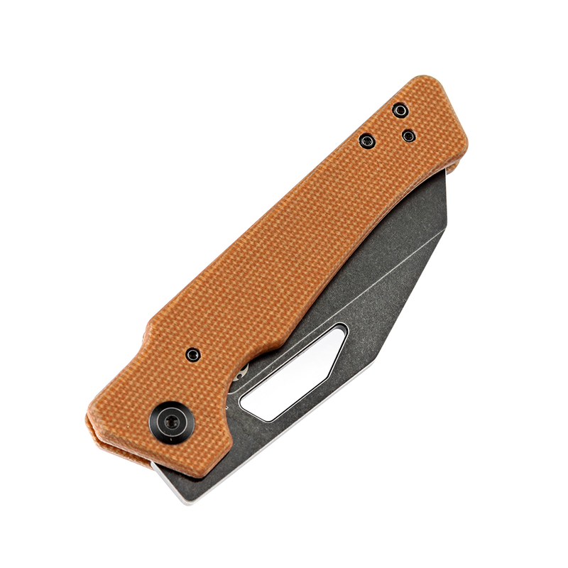 Egress K1033A2 SatinBlack Stonewashed CPM-S35VN Brown Micarta Handle with Nitch Designs Design