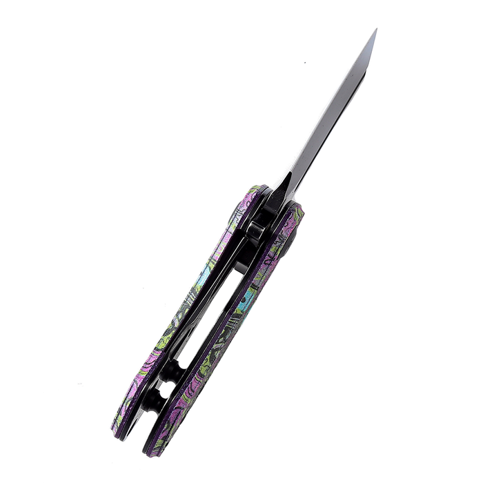 KANSEPT Mini Korvid Flipper Knife G10 with Undead Print-Purple Handle (1.45'' 154CM Blade) Koch Tools Design -T3030B3
