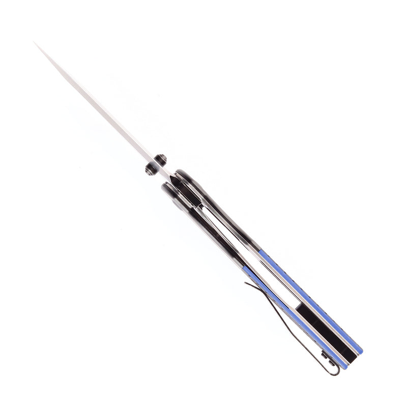 KANSEPT Warrior T1005T1 Black TiCn Coated and Stonewashed Tanto D2 Blade Black Anodized Aluminum Bolster + Black and Blue G10 Handle with Kim Ning Design