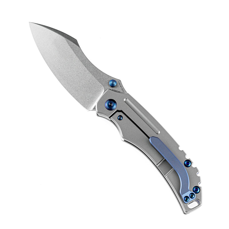 KANSEPT Peican Edc --Left Handed Thumb Knife Stonewashed Titanium Handle (3.0" CPM-S35VN Blade) Kmaxrom Design -K1018L3