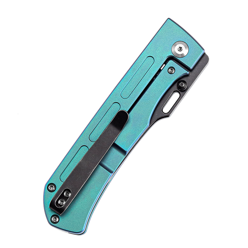 Reedus K1041A4 Black TiCn Coated and Stonewashed CPM-S35VN Green Anodized Titanium Handle with D.O.C.K. Design