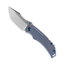 Pelican Edc K1018A5 Stonewashed CPM-S35VN Tanto Blade Blue Anodized Titanium Handle with Kmaxrom Design EDC carry  Folding knife