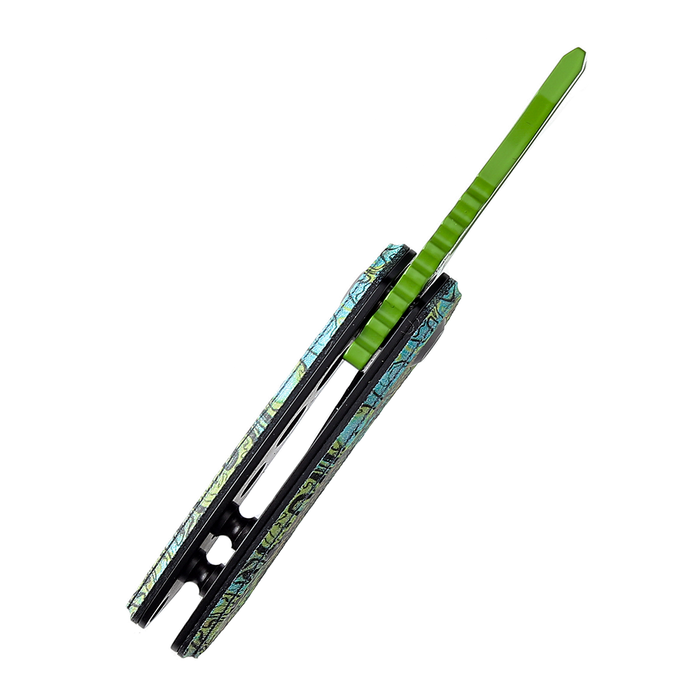 KANSEPT Mini Korvid Flipper Knife G10 with Undead Print-Green Handle (1.45'' 154CM Blade) Koch Tools Design -T3030B2