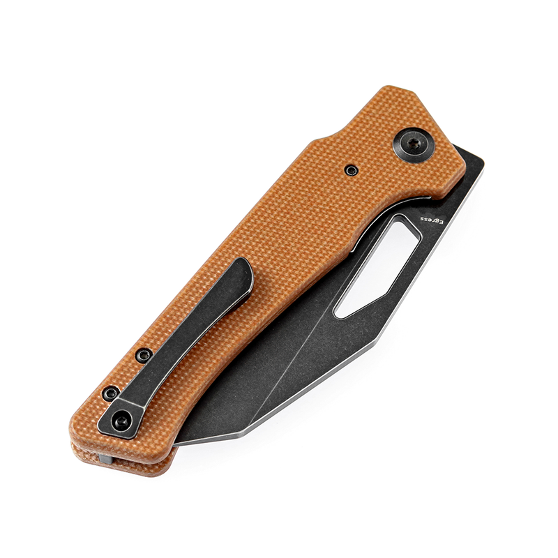Egress K1033A2 SatinBlack Stonewashed CPM-S35VN Brown Micarta Handle with Nitch Designs Design