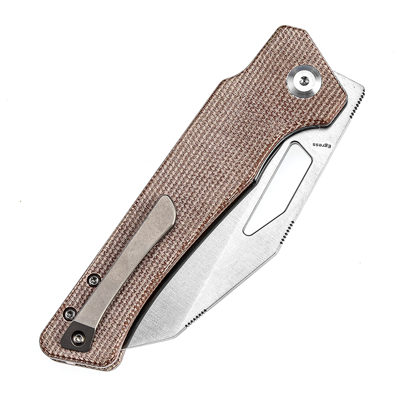 KANSEPT Egress K1033A1 Satin CPM-S35VN  Brown Micarta Handle with Nitch Designs Design
