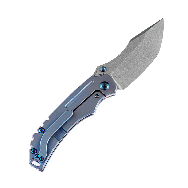 Pelican Edc K1018A5 Stonewashed CPM-S35VN Tanto Blade Blue Anodized Titanium Handle with Kmaxrom Design EDC carry  Folding knife