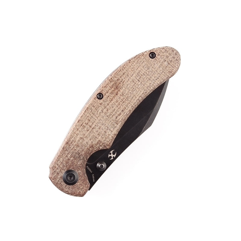 Nesstreet K1039A4 Black Stonewashed CPM-S35VN Blade Brown Canvas Micarta Handle with Karambit Maker design