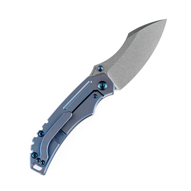 Pelican Edc K1018A6 Stonewashed CPM-S35VN Blade Blue Anodized Titanium Handle with Kmaxrom Design EDC carry  Folding knife