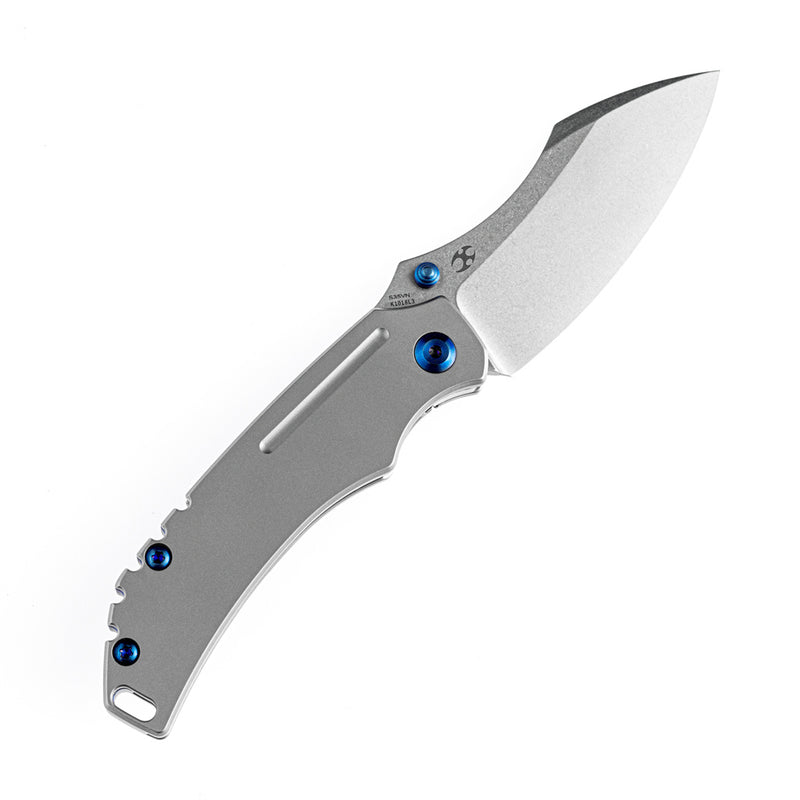 KANSEPT Peican Edc --Left Handed Thumb Knife Stonewashed Titanium Handle (3.0" CPM-S35VN Blade) Kmaxrom Design -K1018L3