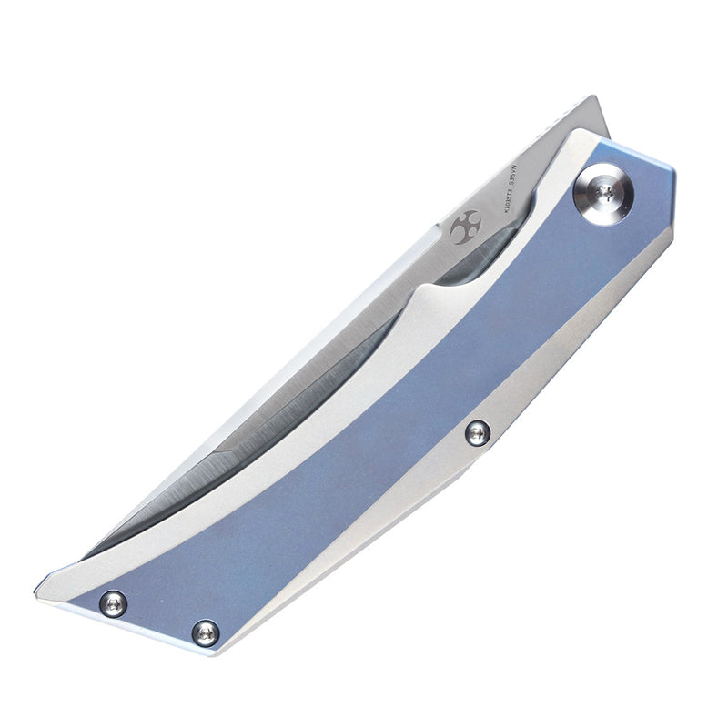 Kansept Knife Naska Satin CPM-S35VN Tanto Blade Blue Anodized and Plain Titanium Handle with APK Designs- K1035T3