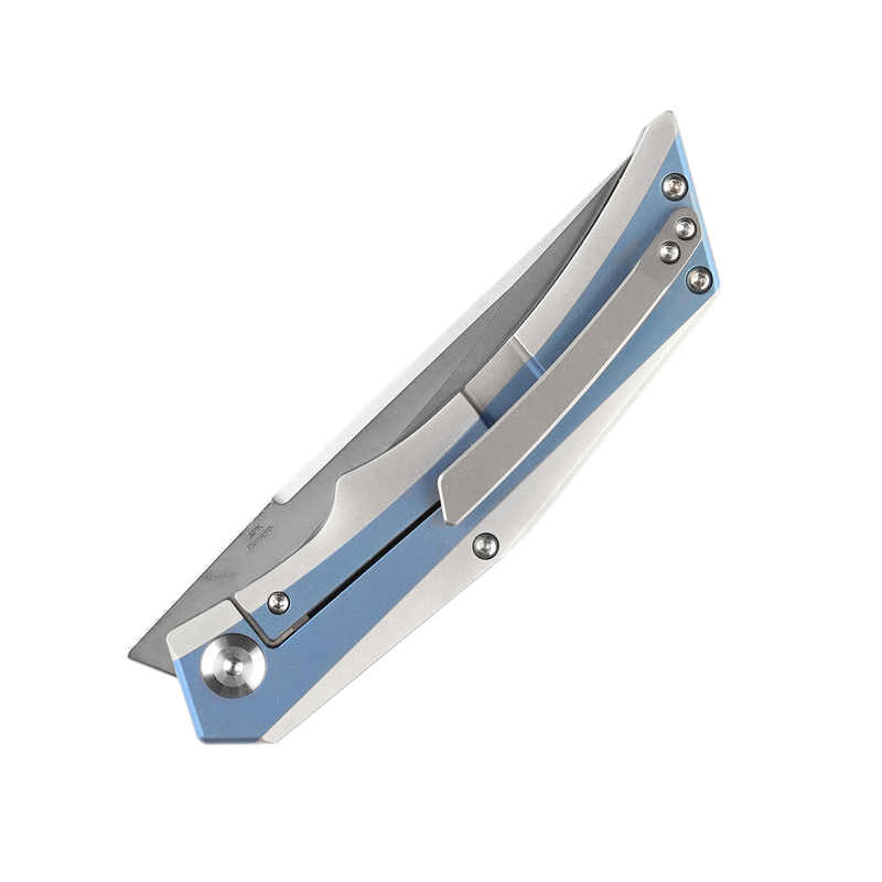 Kansept Knife Naska K1035A3 Satin CPM-S35VN Blade Blue Anodized and Plain Titanium Handle with APK Designs