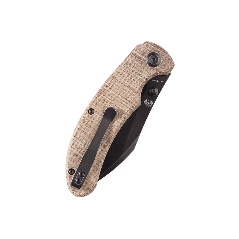 Nesstreet K1039A4 Black Stonewashed CPM-S35VN Blade Brown Canvas Micarta Handle with Karambit Maker design