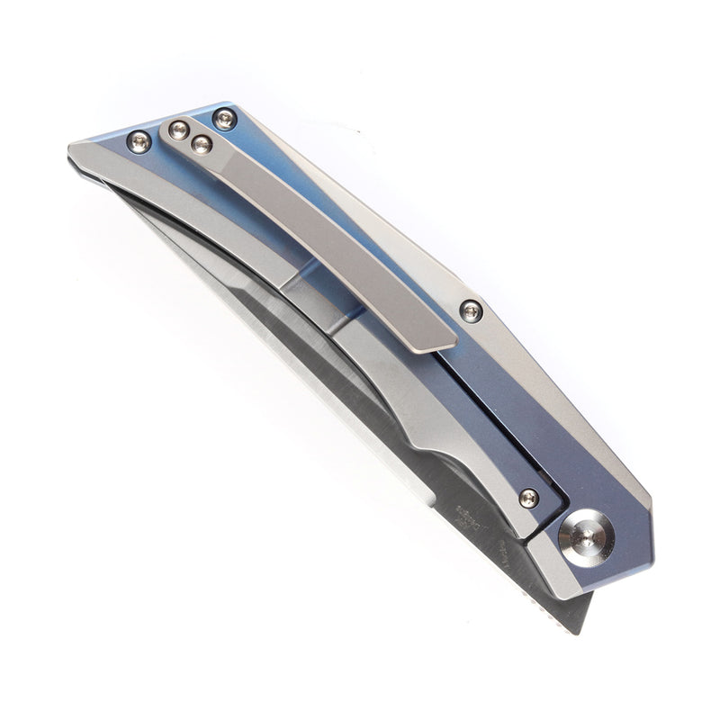 Kansept Knife Naska Satin CPM-S35VN Tanto Blade Blue Anodized and Plain Titanium Handle with APK Designs- K1035T3