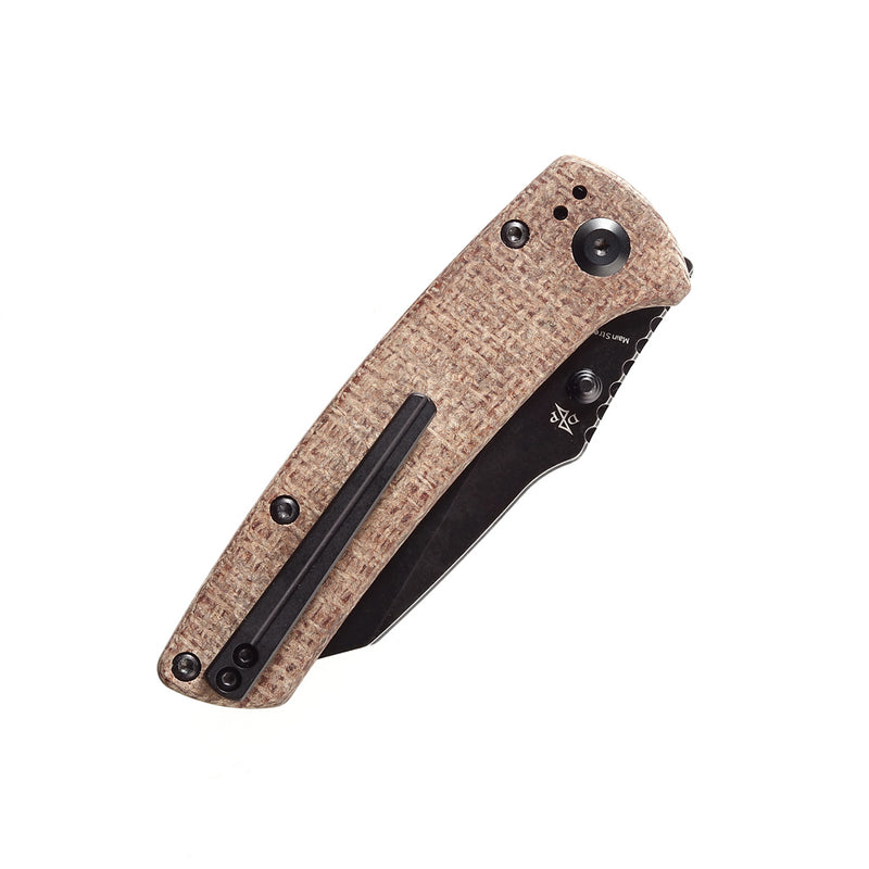 KANSEPT Main Street Pocket Knives Brown Micarta Handle Black TiCn Coated Stonewashed  154CM Blade with Dirk Pinkerton Design-T1015A7